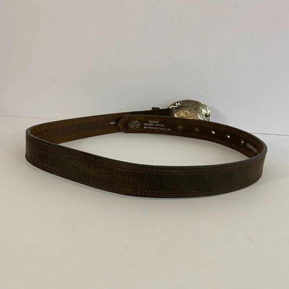 Cavender’s Boys Oval Buckle Rodeo Brown Leather Belt Size 28 Western Cowboy